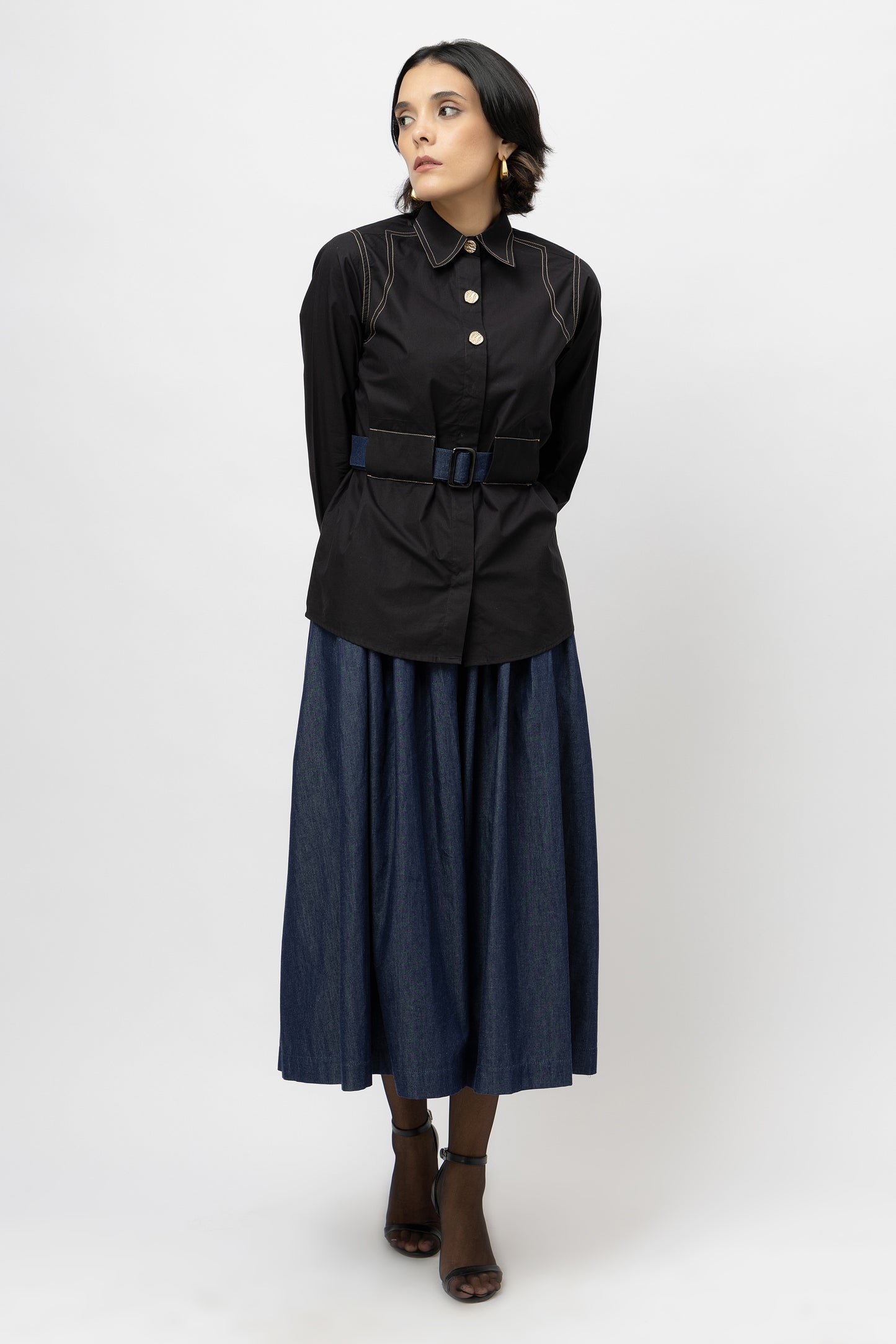 Contrast Belt Shirt Black