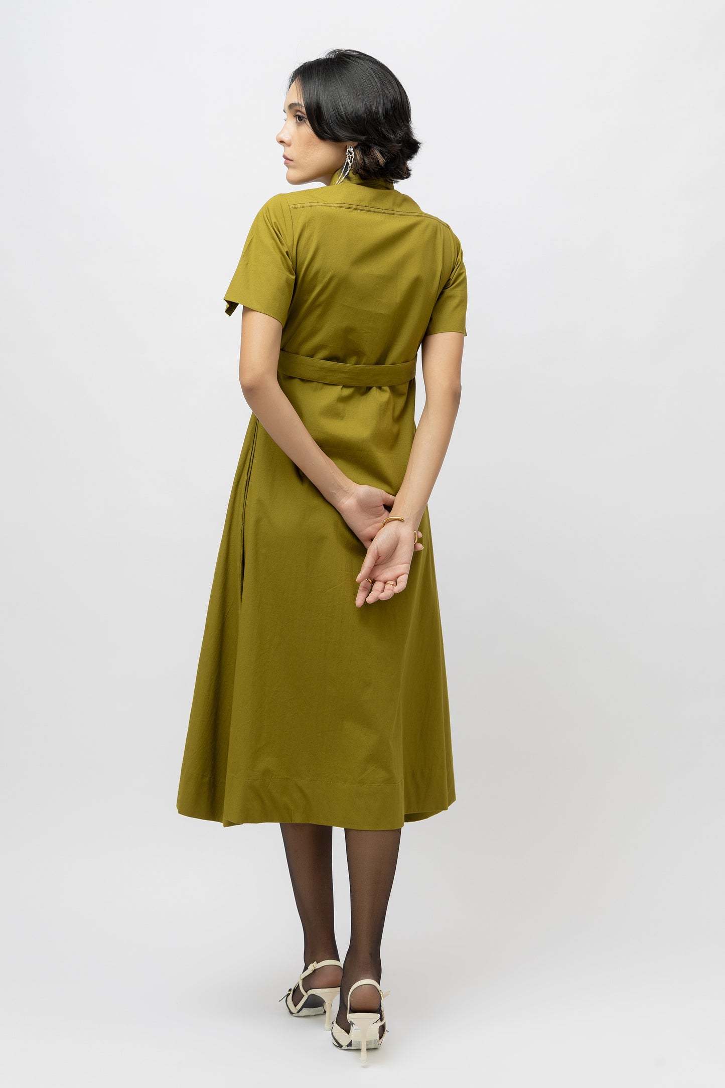 Paneled Shirt Dress Olive