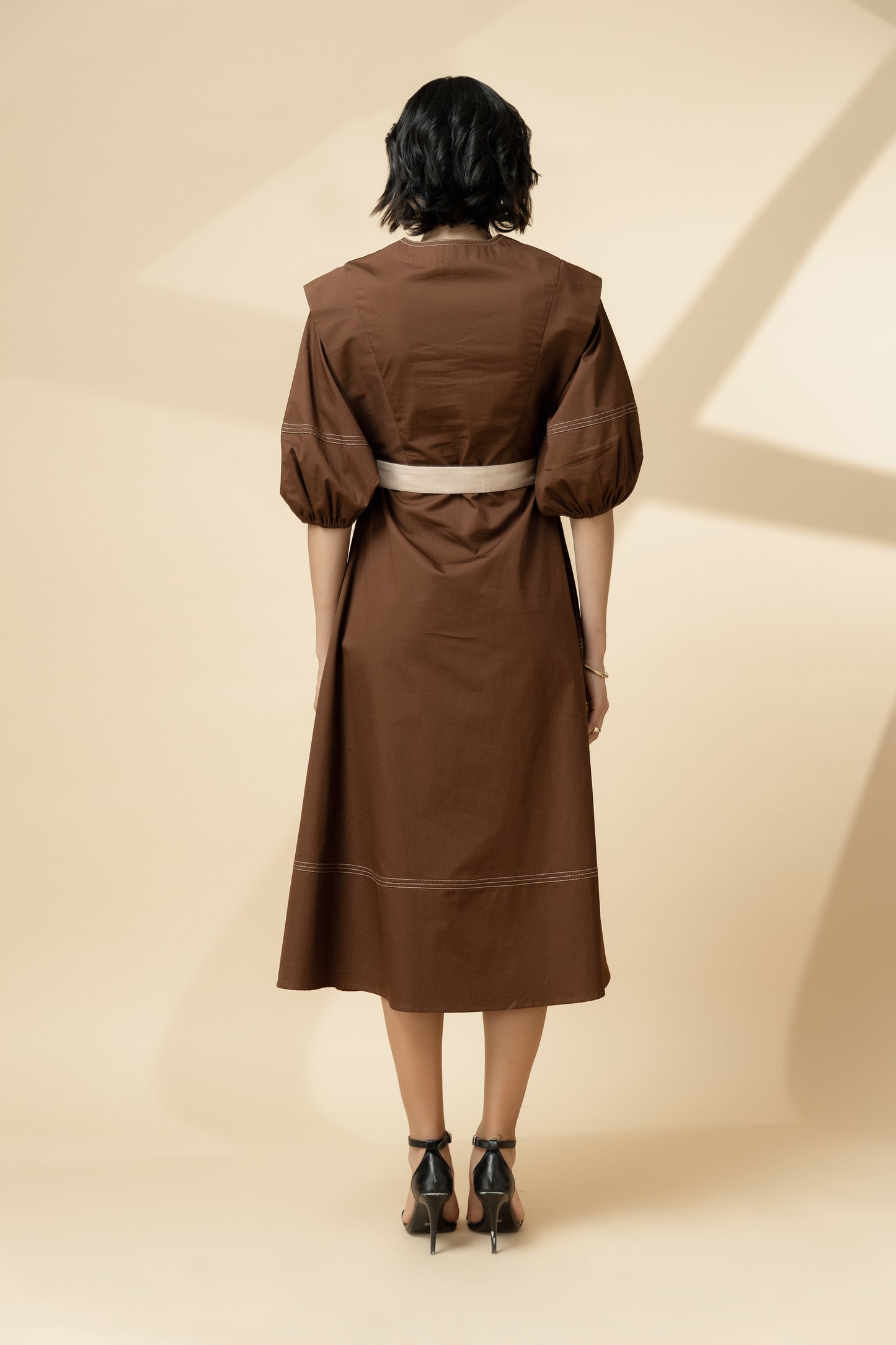 Utility Stitchline Dress Brown