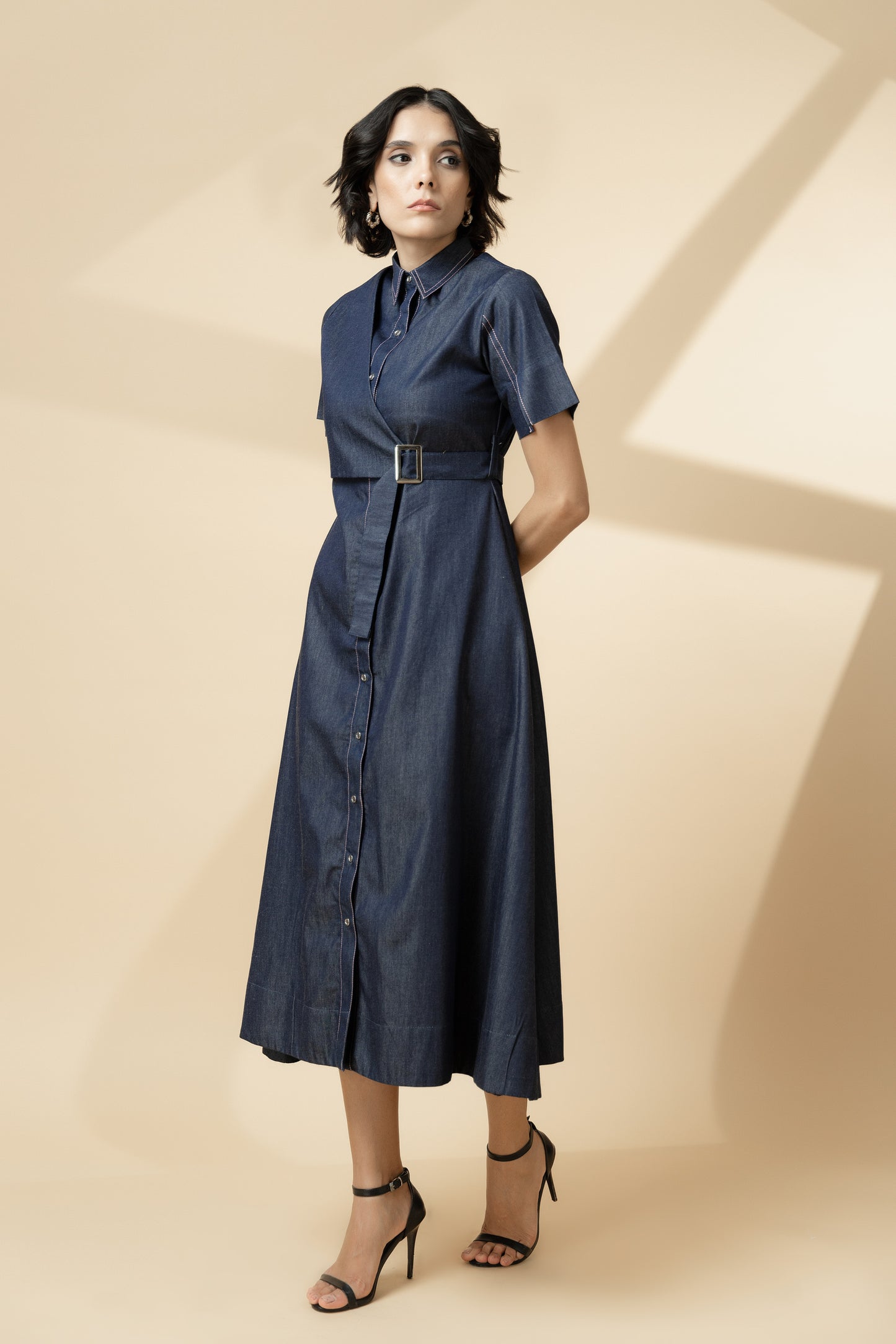 Paneled Shirt Dress Denim