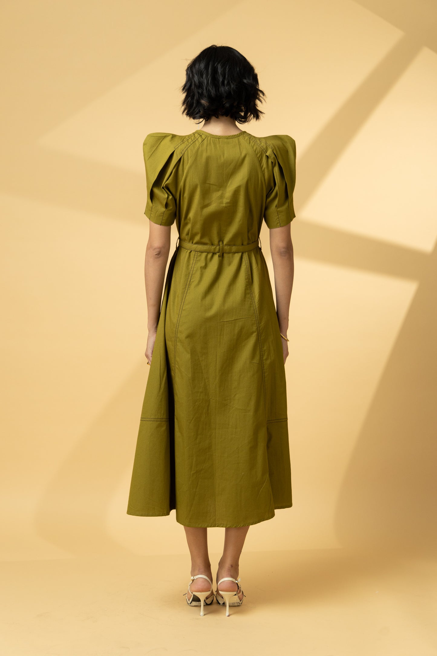 Defined Shoulder Dress Olive