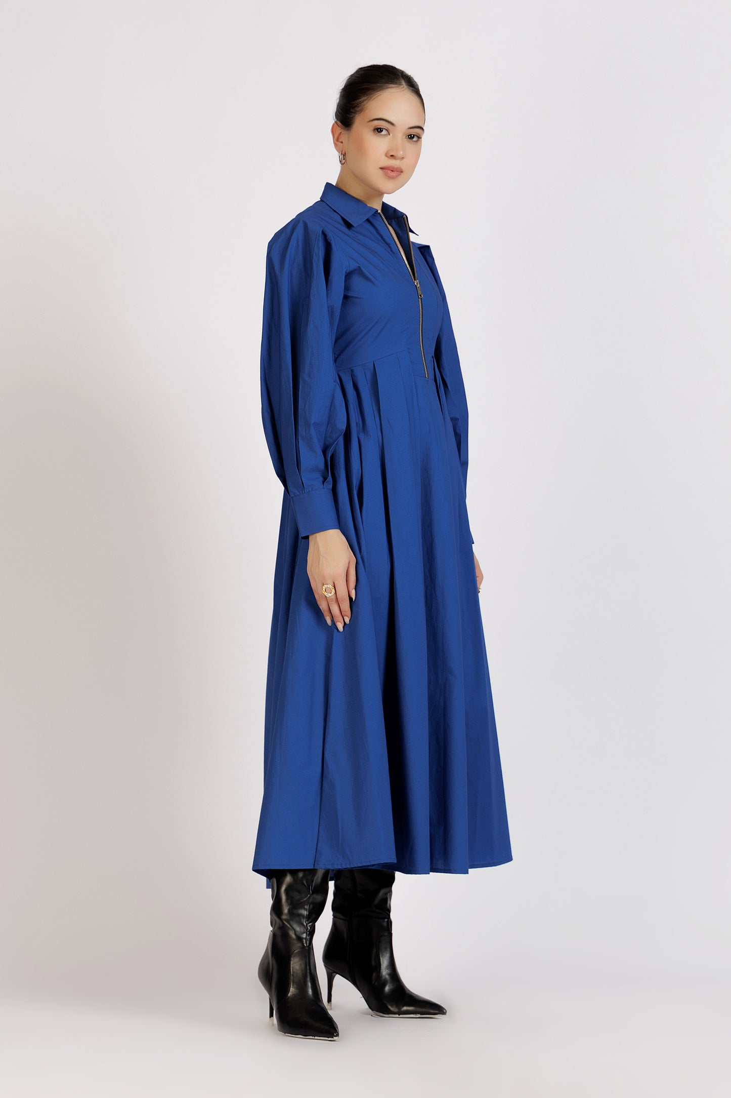 Pleated Zipper Dress