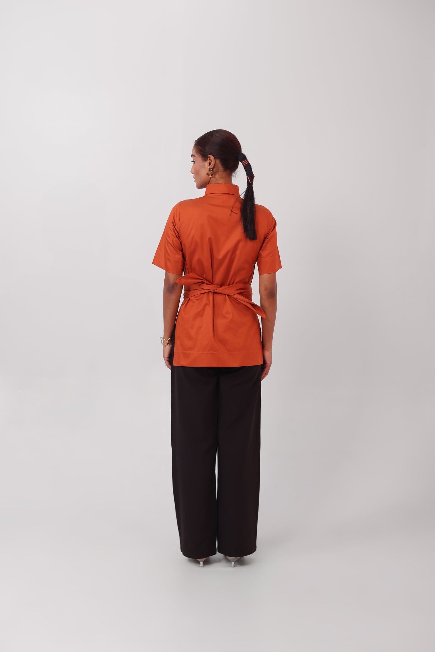 Waist Tie Shirt Orange