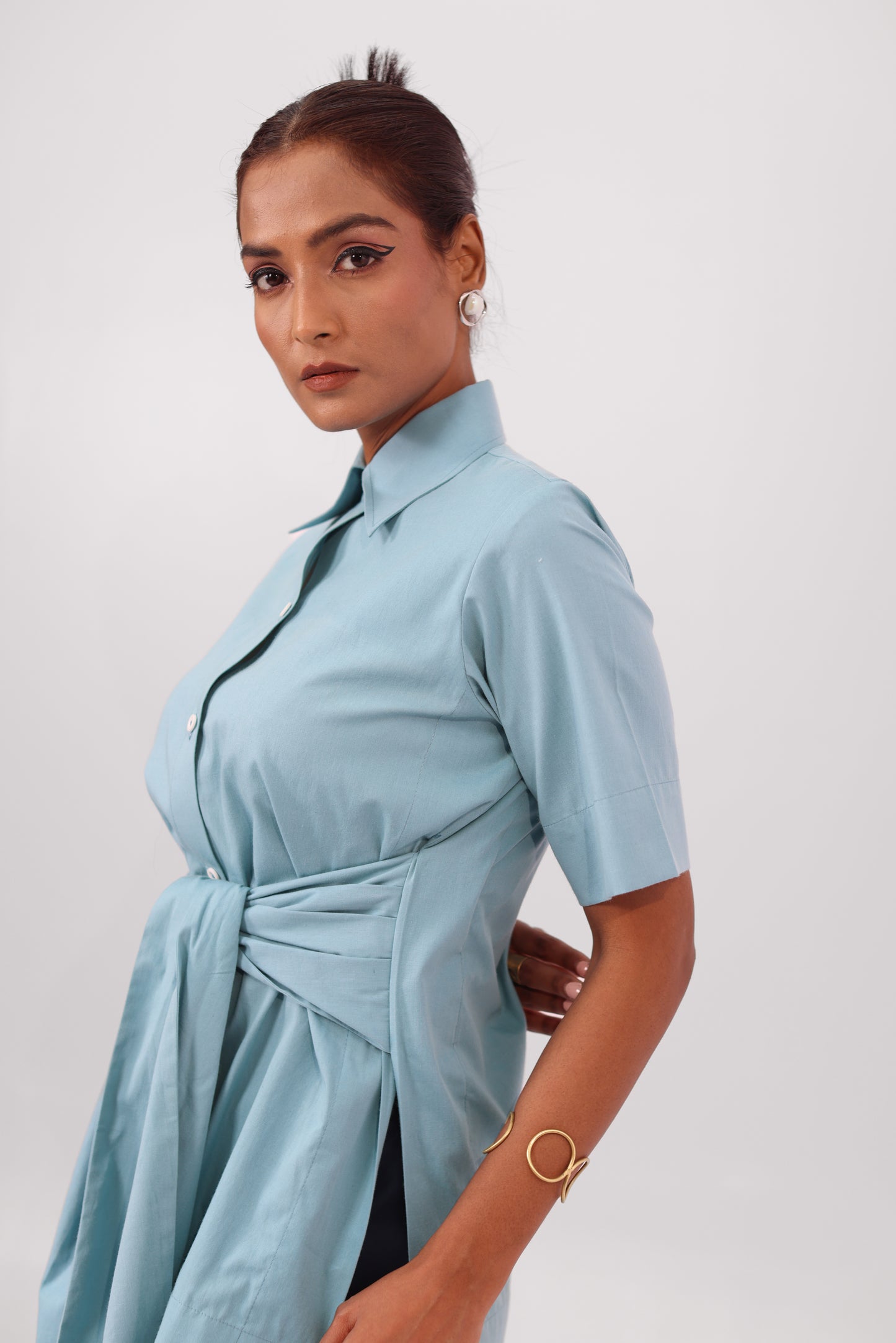 Waist Tie Shirt Blue