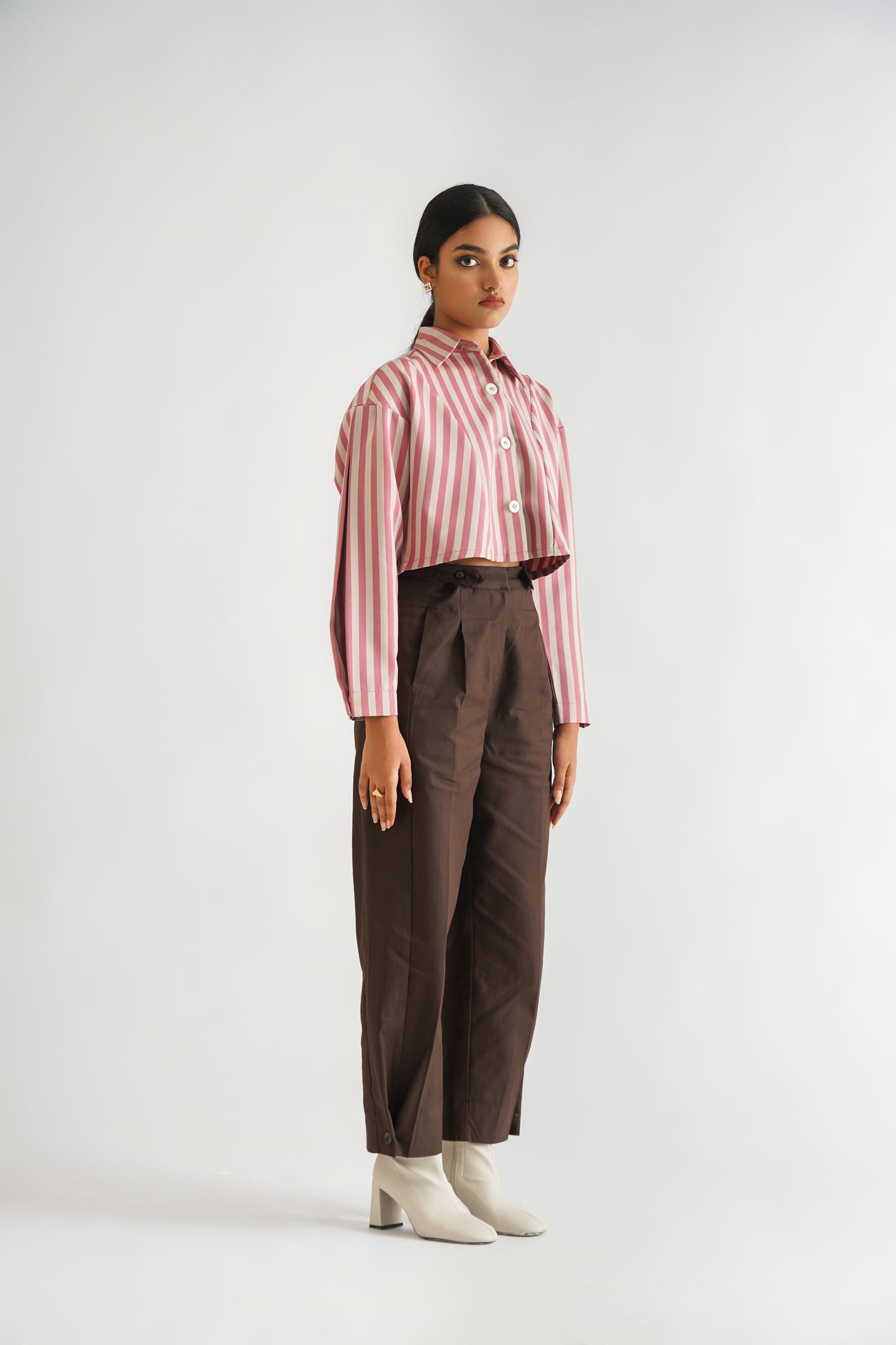 Buttoned Hem Trouser Brown