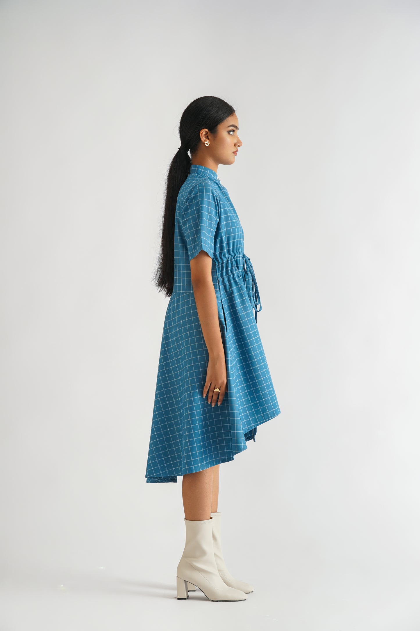 Gathered Checked Shirt Dress