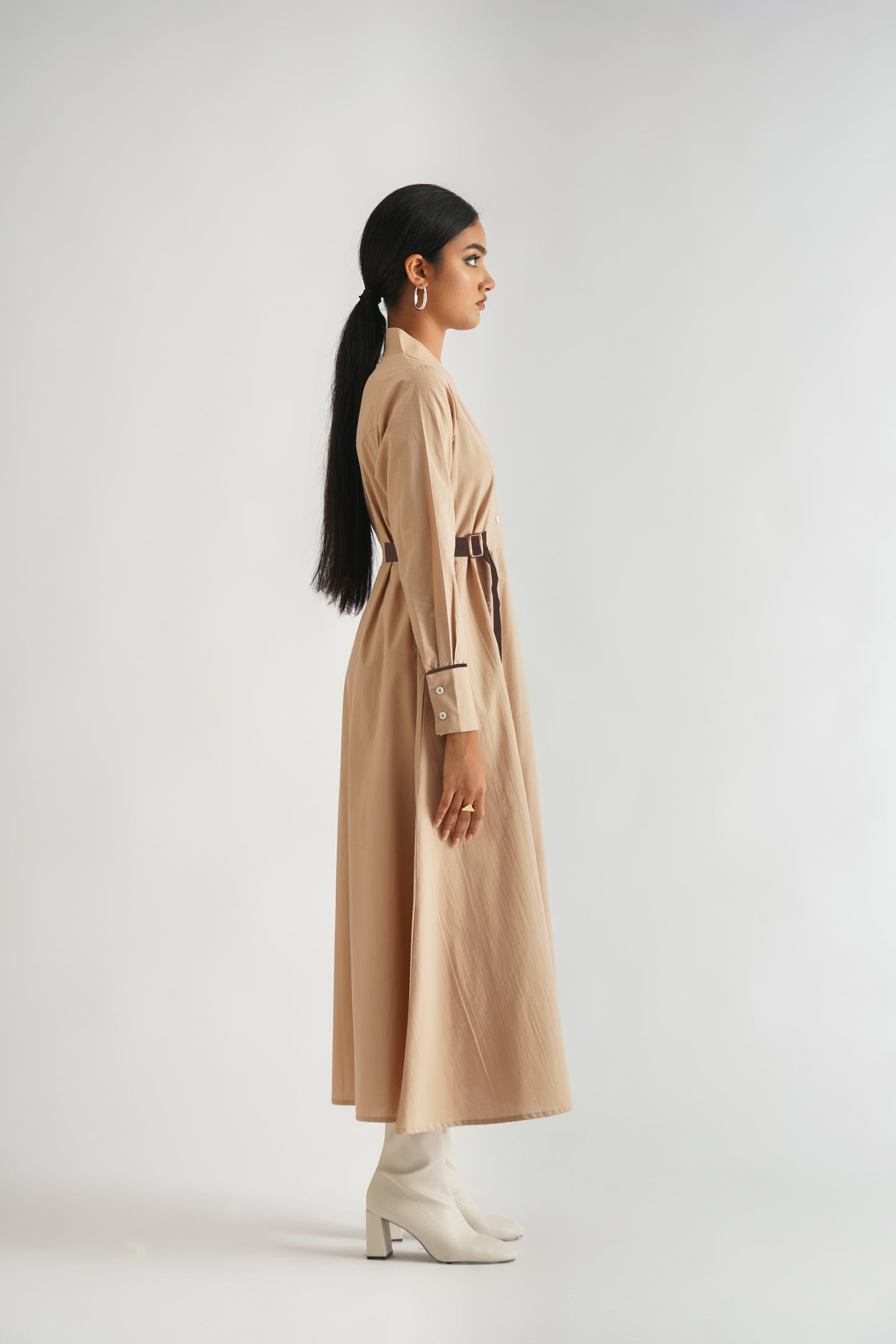 Placket Slit Dress Beige