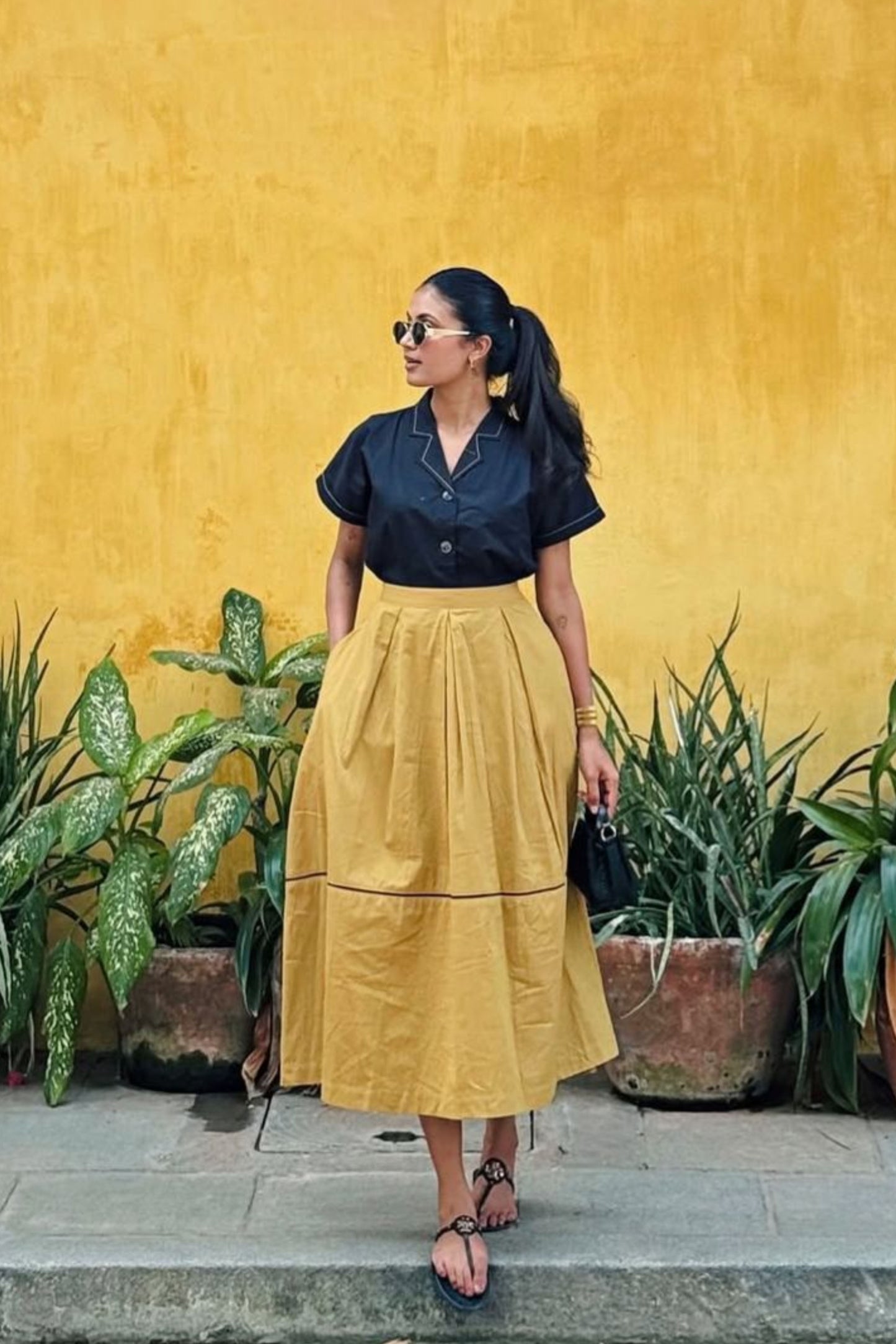 Mustard Pleated Skirt Set