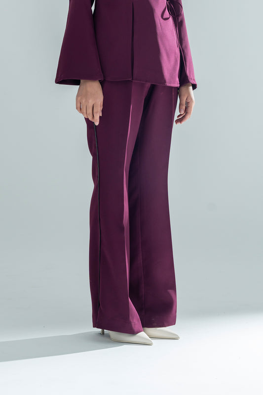 Leather Detail BellBottom Pants Purple