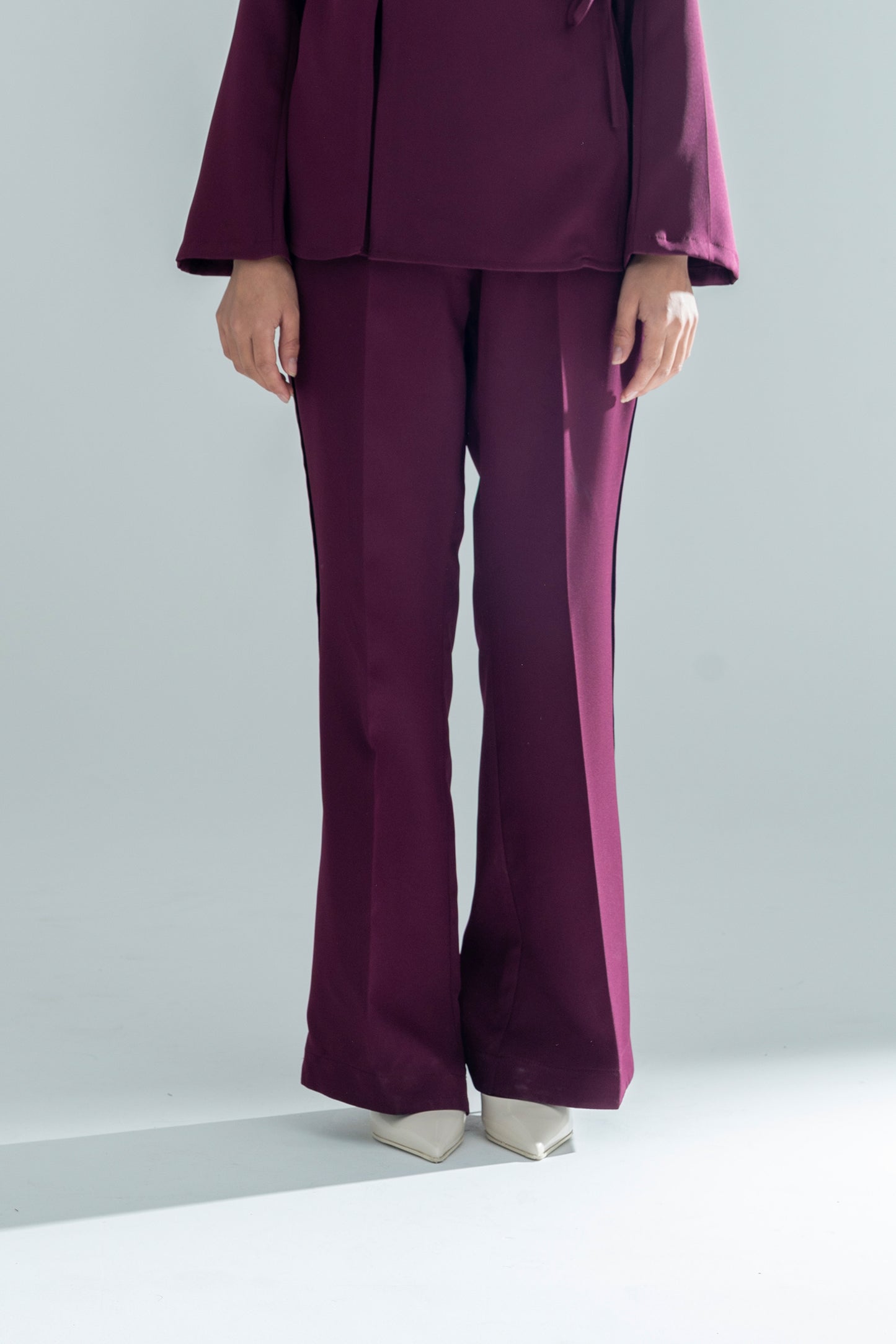 Leather Detail BellBottom Pants Purple