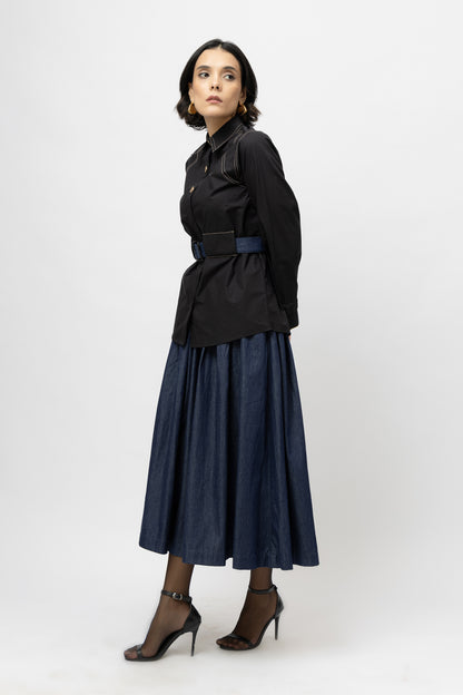 Contrast Belt Skirt Set