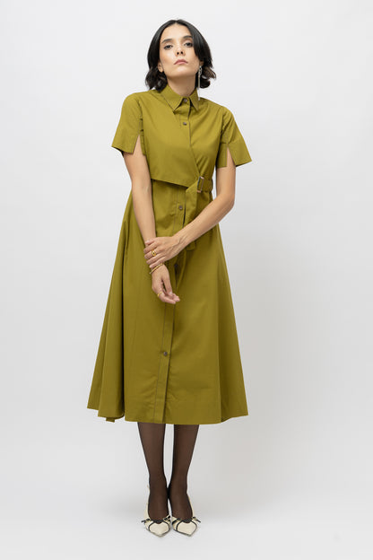 Paneled Shirt Dress Olive