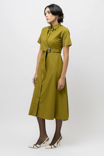 Paneled Shirt Dress Olive