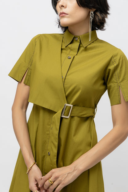 Paneled Shirt Dress Olive