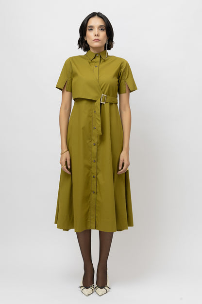 Paneled Shirt Dress Olive