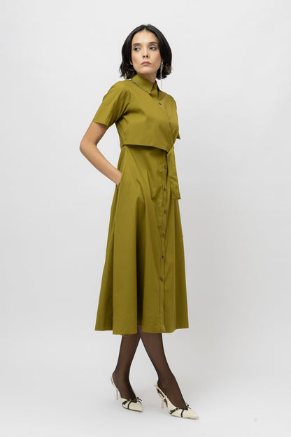 Paneled Shirt Dress Olive