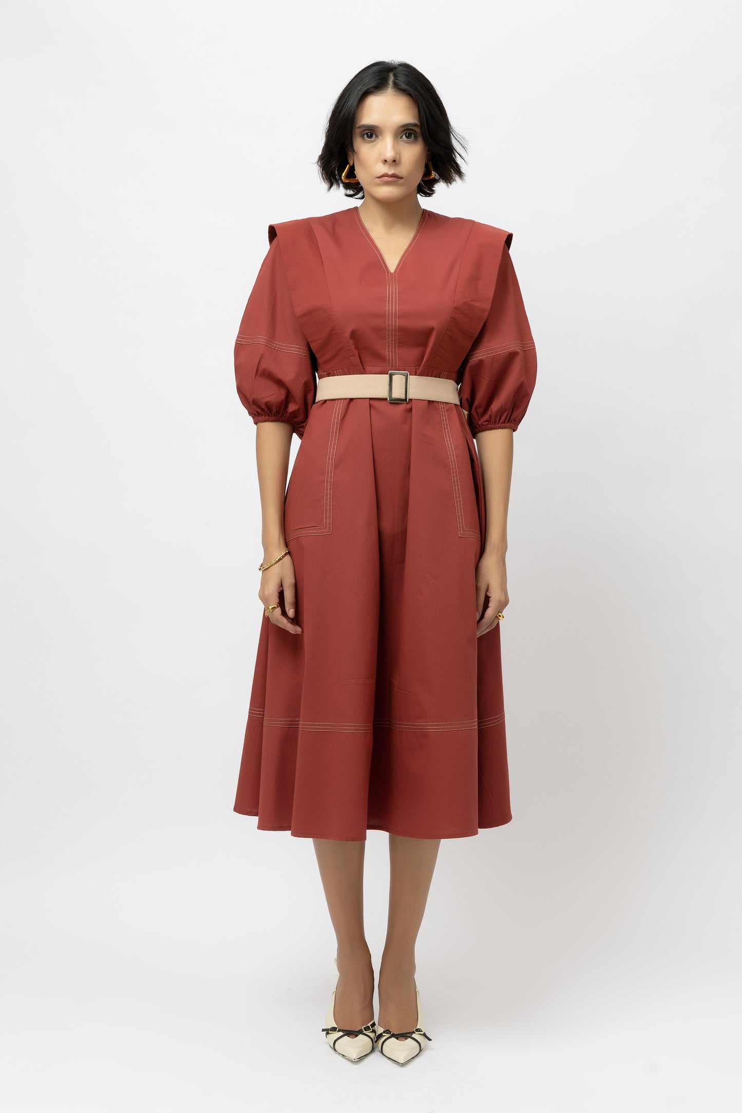 Utility Stitchline Dress Red