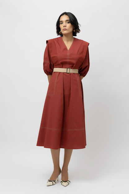 Utility Stitchline Dress Red