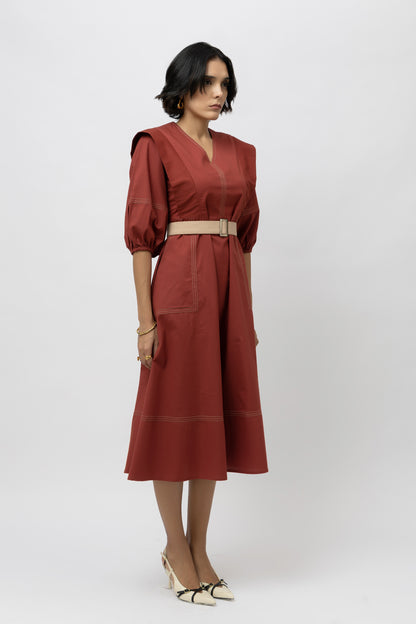 Utility Stitchline Dress Red