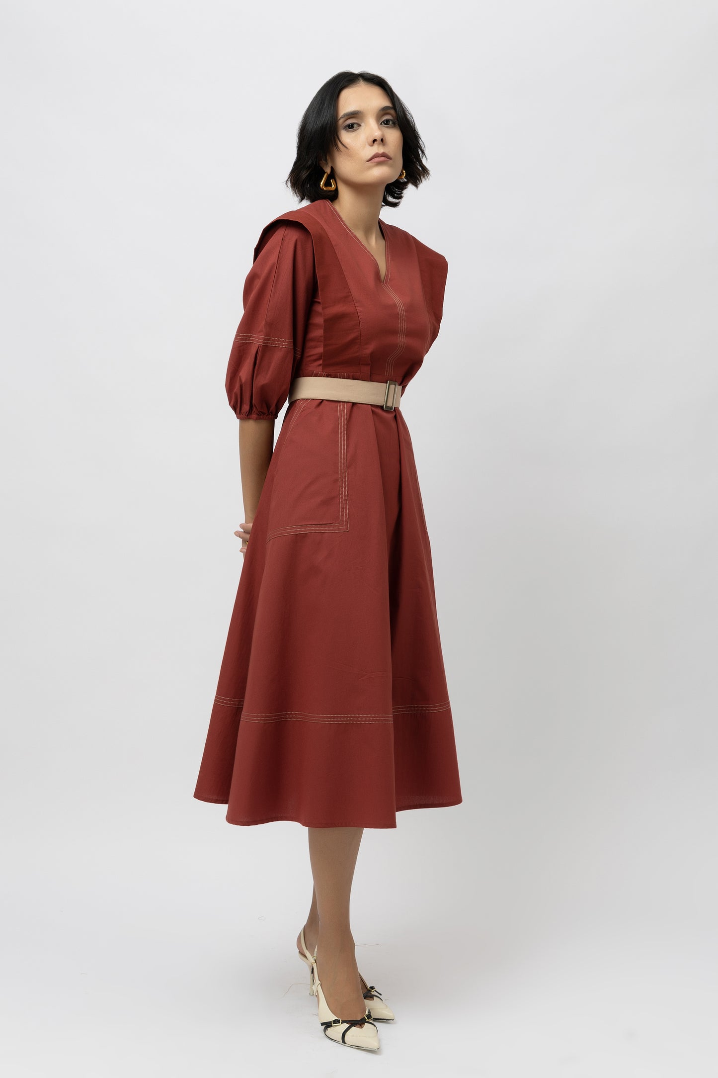 Utility Stitchline Dress Red