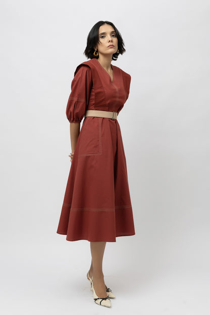 Utility Stitchline Dress Red