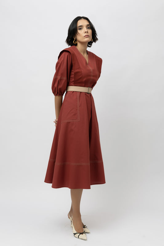 Utility Stitchline Dress Red