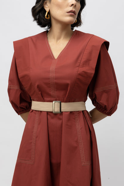 Utility Stitchline Dress Red