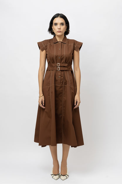 Broad Belt Dress Brown