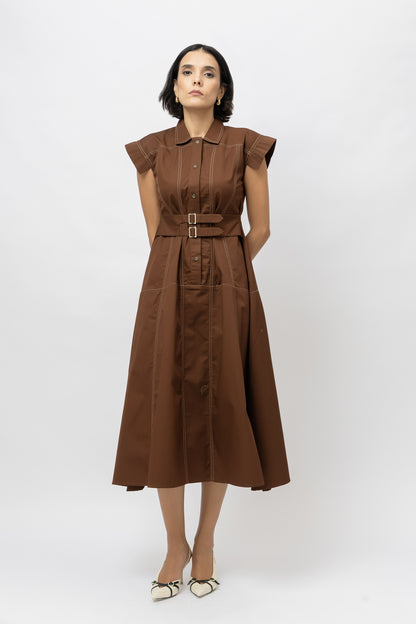 Broad Belt Dress Brown