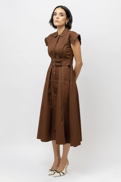 Broad Belt Dress Brown