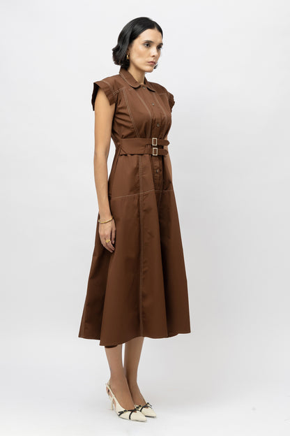 Broad Belt Dress Brown