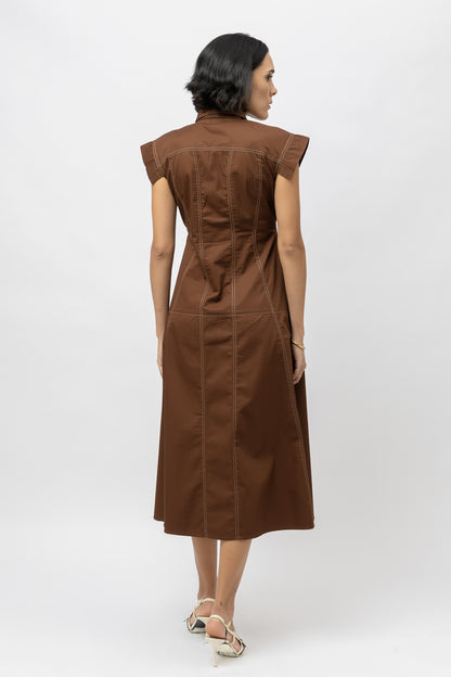 Broad Belt Dress Brown
