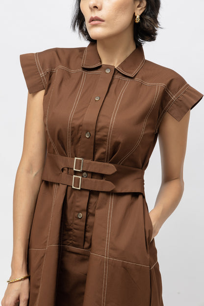 Broad Belt Dress Brown