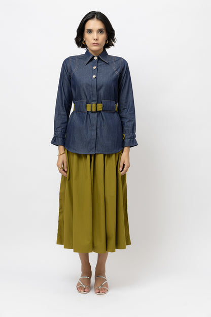 Contrast Belt Shirt Denim
