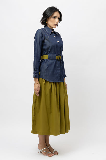 Contrast Belt Skirt set