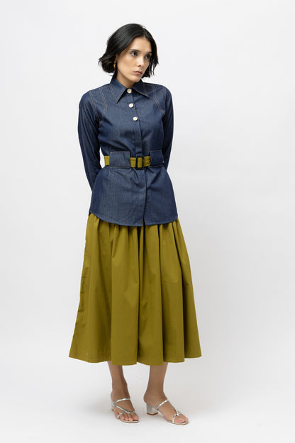 Contrast Belt Skirt set