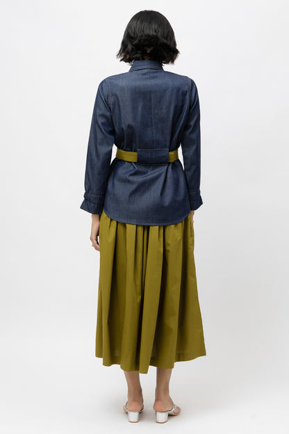 Contrast Belt Shirt Denim