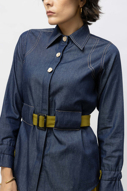 Contrast Belt Shirt Denim