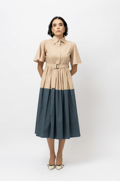 Dual Tone Dress Beige