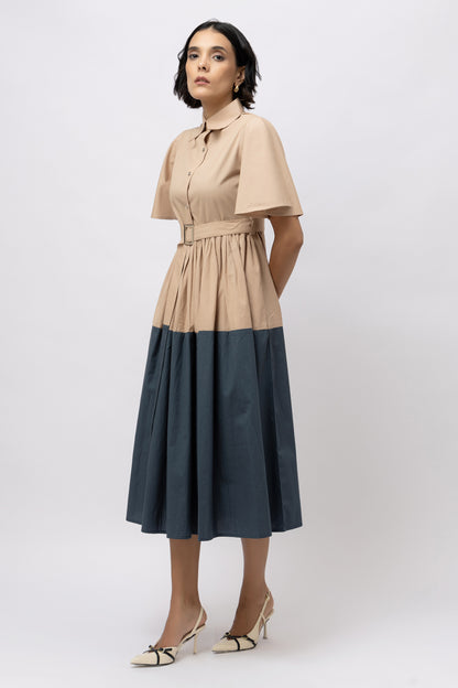 Dual Tone Dress Beige