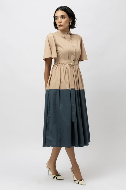 Dual Tone Dress Beige