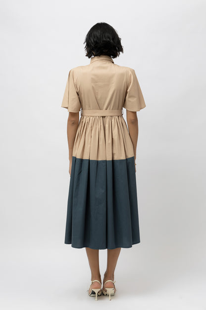 Dual Tone Dress Beige