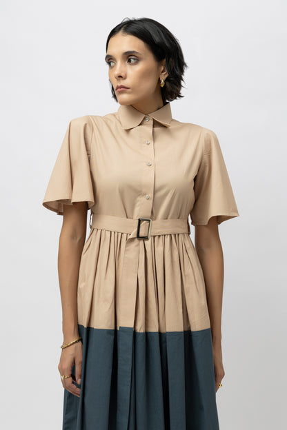 Dual Tone Dress Beige