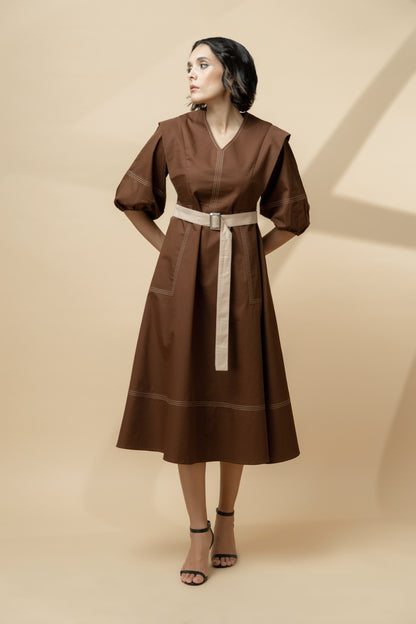 Utility Stitchline Dress Brown