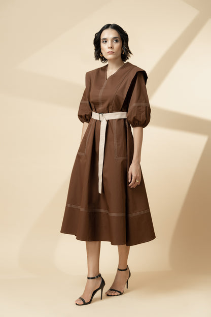 Utility Stitchline Dress Brown