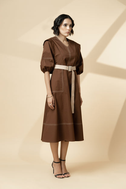 Utility Stitchline Dress Brown