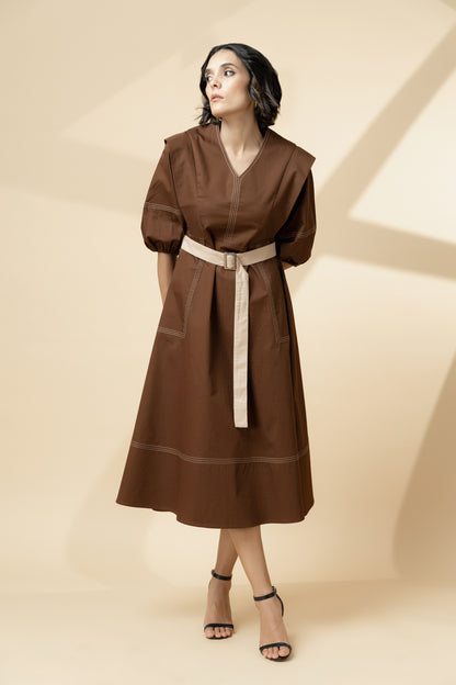 Utility Stitchline Dress Brown
