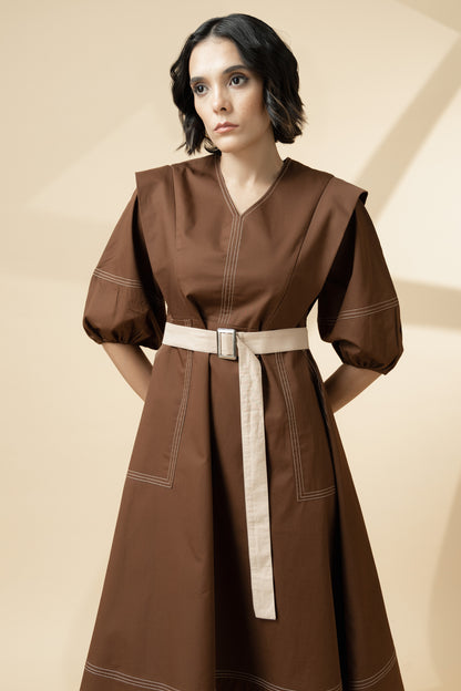 Utility Stitchline Dress Brown