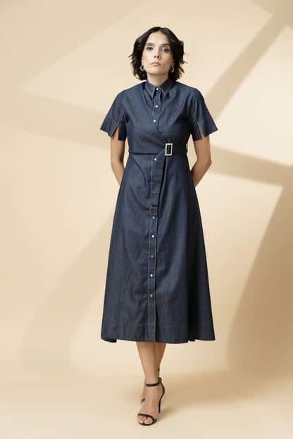 Paneled Shirt Dress Denim