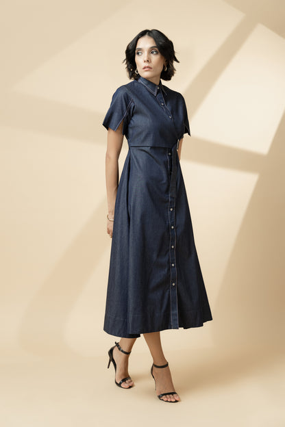 Paneled Shirt Dress Denim